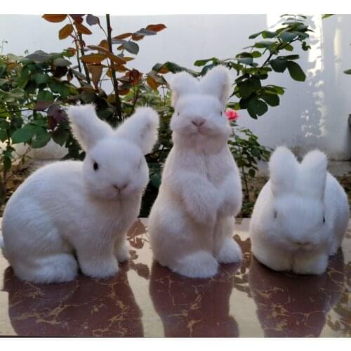 Polyethylene&furs rabbits lifelike toy one lot/ 3 pieces white rabbits hard model prop home decoration Xmas gift b0117