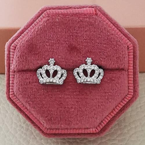 Original arrival 925 sterling silver crown stud earring for girl women love jewelry christmas party gift drop shipping e4472