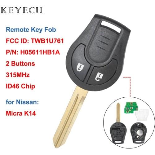 Keyecu for Nissan Micra (K13) 2 Button Keyless Entry Remote Key Car Key Fob FCC ID:TWB1U761