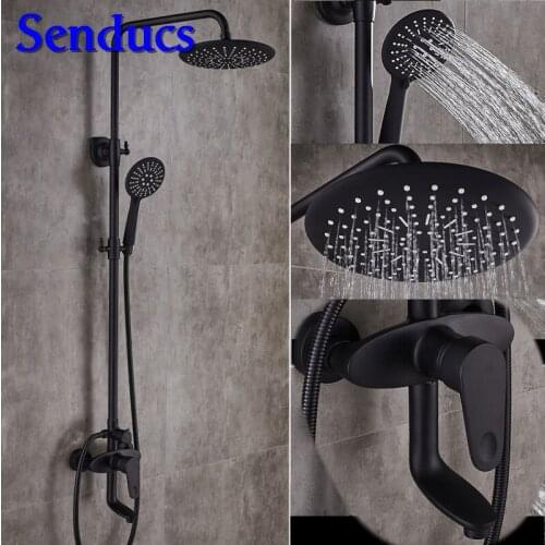Senducs Hot Sale Black Bath Shower Set Quality Brass Bathroom Shower System Bronze Black Bathroom Shower Faucet