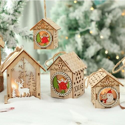 Santa Claus Snowman Elk Ornaments Pendant Luminous Christmas Tree Hanging Cabins Scene Layout Window Party Holiday Decoration