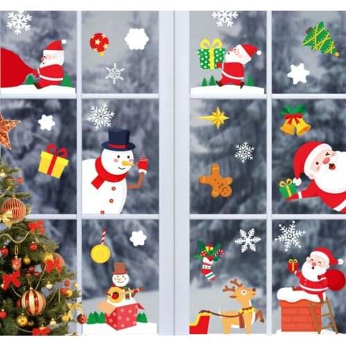 Santa Elk Christmas PVC Static Sticker Beautify Home Windows New Year Party Glass Snow Flake Wall Sticker New Year Party Glass