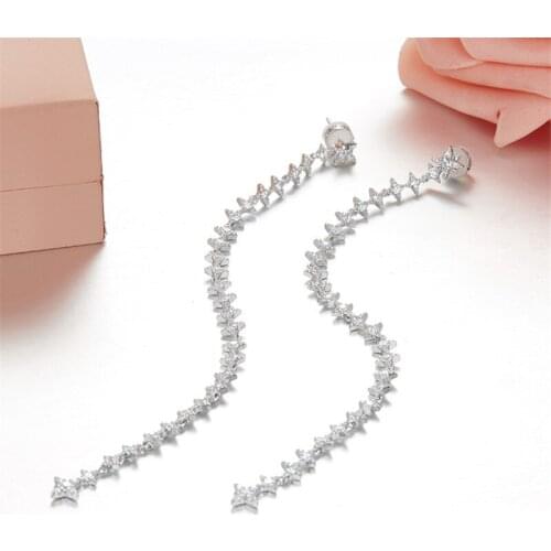 SOELLE Long 925 Sterling Silver Jewelry Micro Cubic Zirconia Starry Star Earrings Luxury Brand Design for Women Wedding Party