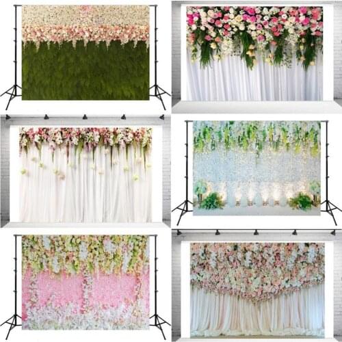 Wedding White Curtain Blossom Floral Garland Wall Photography Backgrounds Custom Photographic Backdrops For Photo Studio