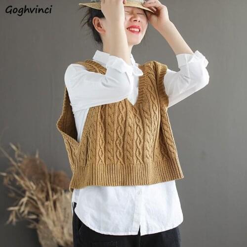 V-Neck Sweater Vests Womens Vintage Plus Size 3XL Loose All-match Simple Solid Retro Knitwear Twist Daily Basic Teens Chic Tops