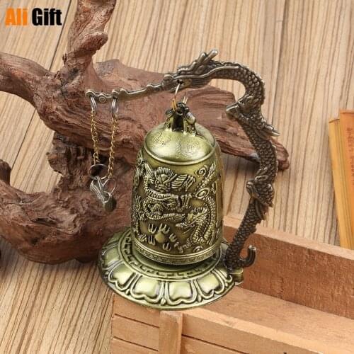 Traditional Chinese Feng Shui Metal Bell Carved Dragon Bell Buddhist Clock Good Luck Fortune Wealth Ornament Decoration