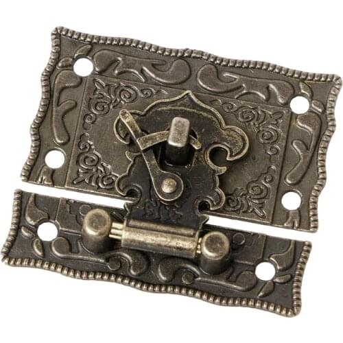 P15D 55mmx47mm Vintage Style Latch Wooden Box Hasp Pad Chest Lock Bronze Tone Antique