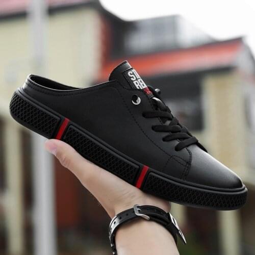 All season Fashion Casual Slip On Shoes For Men Half Drag Mens lace-up Loafers Breathable Men Flats Shoes Half slippers For Men