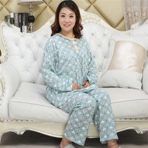 Free Shipping Spring Autumn Women Large Size 100% Cotton Long Sleeve Long Pants Pullovers Sleepwear set Nightgown Pajamas 5XL