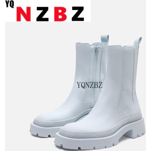 2021Genuine Leather Marten Boots for Women Ladies Ankle Platform Lining Female Booties Shoes Woman Casual Chunky Hot Sale