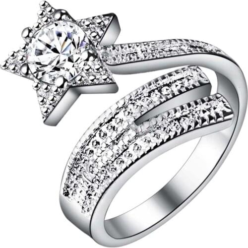 GY-AR200 Silver plated Rings for Ladies Women Bijouterie Zircon Stone fashion jewelry 5-pointed star Finger Ring Free Shipping