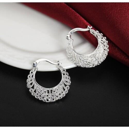Hot Pretty 925 Sterling Silver Hollow Carved drop Earrings for Women All-match Trend party Jewelry Christmas Gifts