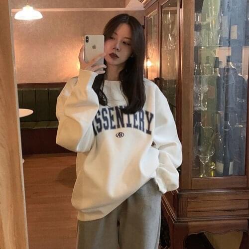 No Hat Hoodies Women Thicker Fashion Chic Letter Printing Sweatshirts Womens Round Neck Streetwear Harajuku Boyfriend Wind Top