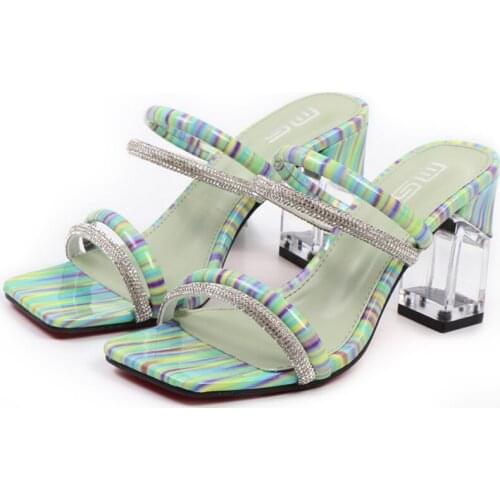 New Color Female Sandals Sexy Summer Slippers Ladies High Heels Square Open Toe Crystal Heel Party Shoes Women Sandals hy207