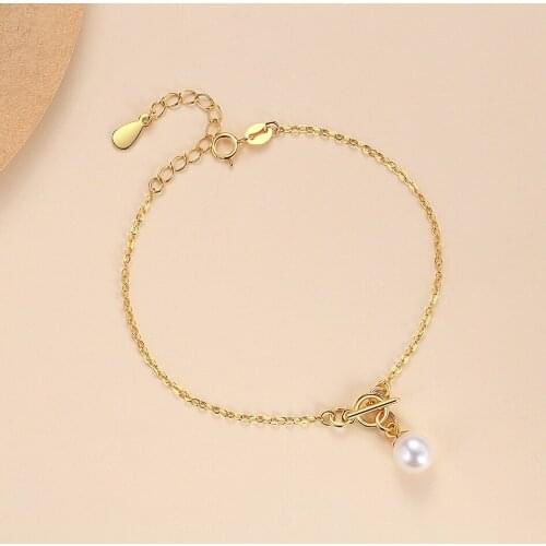 ELESHE 925 Sterling Silver 18K Gold Plated Chain Bracelet for Women Natural Freshwater Pearl Bracelets Fine Jewelry Wholesale