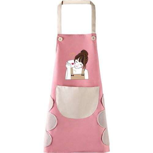 Women Waterproof Anti-Oil Cartoon Girl Home Kitchen Apron Waist Bib Pinafore