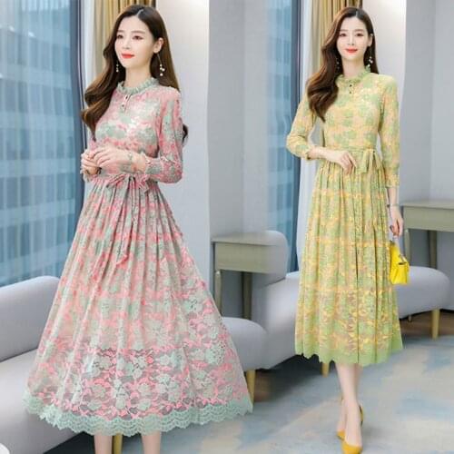 2021 Spring Autumn Woman New V-Neck Long Sleeve Dress Female Fashion Temperament High Waist Floral Print Ruffles Dresses H125