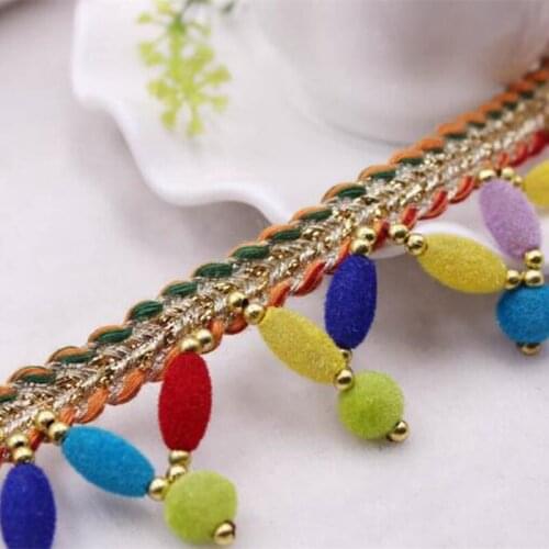1Yards/Lot Lace Ribbon Sewing Accessories 3.5cm Pom Pom Braided Tassel Fringe Trim Pompoms Ball Embroidery Apparel Fabric Cord