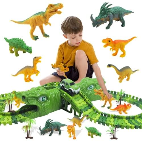 153pcs/set DIY Changeable Assembled Building Block Tracks Over Dinosaur Hill Toy Children Toy Dinosaur Electric Rail Car Gift