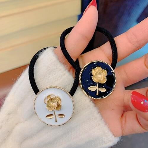 2021 New Korea Style Simple Girl Hair Ties Alloy Retro Rose Flower Metal Horsetail Hair Ropes for Women Fashion Hair Accessories