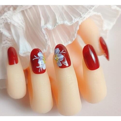 24pcs Floral Printed Fake Nail Patch Star Print Glue Type Removable Short Paragraph Fashion Manicure False Nail Patch NE