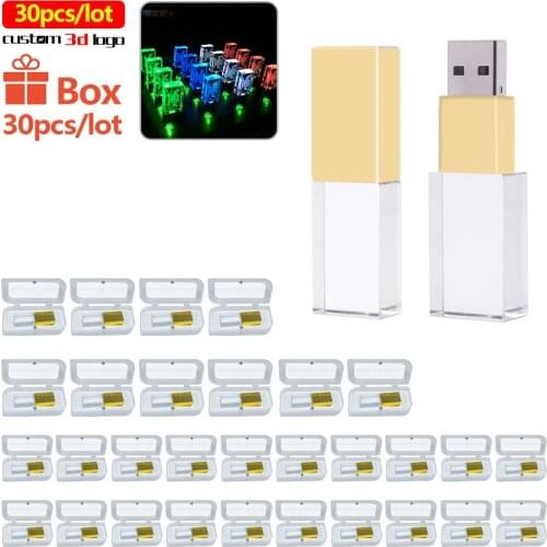 30pcs/lot free logo Cle Crystal Pendrive Usb 2.0 4GB 8GB 16GB 32GB 64GB LED Memory Stick USB Flash Drive Photography Gifts