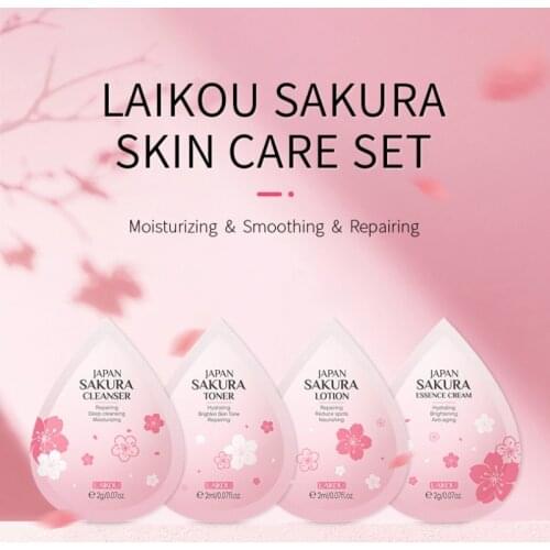 4pcs Japan Sakura Facial Deep Cleanser Creams Smoothing Cream Moisturizing Toner Lotion Fine Line Remover For Skin Care TSLM1