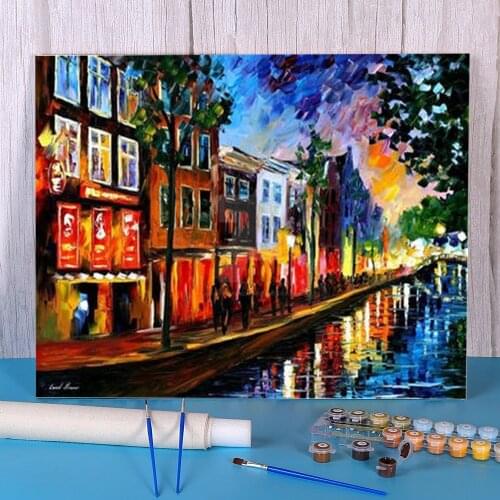 Amsterdam Red Lights Coloring By Numbers Painting Package Acrylic Paints 40*50 Painting On Canvas Handmade For Wholesale