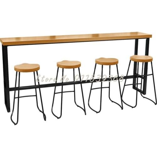 Solid wood bar table, bar chair, high chair, milk tea shop, home balcony, bar table and chair combination, long table and bar co