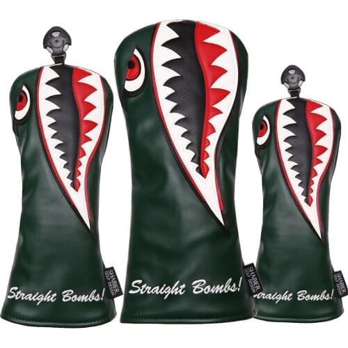 Green PU Leather Shark Design Golf Headcovers Driver Club Cover Great Gift