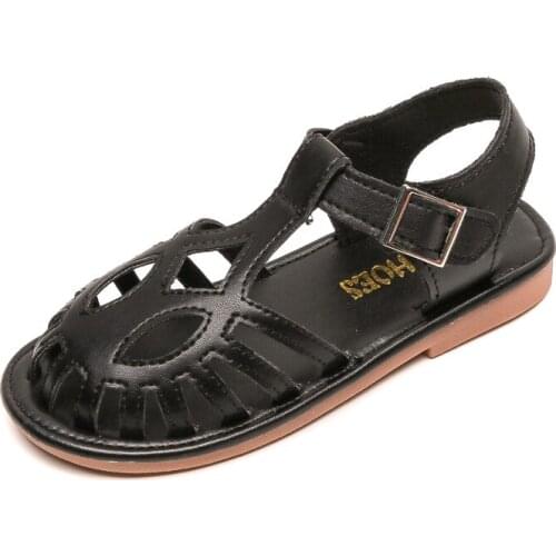 COZULMA Kids Girls Cut-Outs T-Strap Beach Sandals For Child Non-Slip Summer Shoes Size 26-36