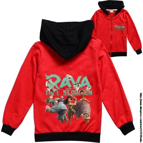 Raya and The Last Dragon Childrens Jacket Cartoon Print Cotton Hooded Long-Sleeved Zipper Cardigan Big Boys And Girls Jacket