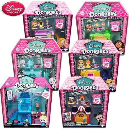 Disney Doorables Figures Toys Folding Fairytale House Frozen Elsa Anna Olaf Snow White Rapunzel Doll Collection Kids Girls Gift