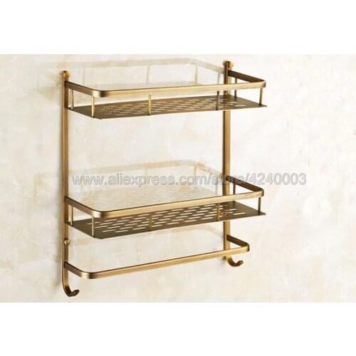 Bathroom Shelves 2 Layer Antique Metal Shower Corner Shelf Wall Mount Shampoo Storage Shelf Rack Bathroom Basket Holder Kba527