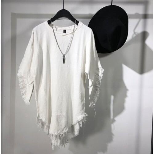 Owen seak Men T Shirt Cotton High Street Mens Clothing Oversize Tops Tees Summer Men Hip HOP Long Tees Black White T Shirt