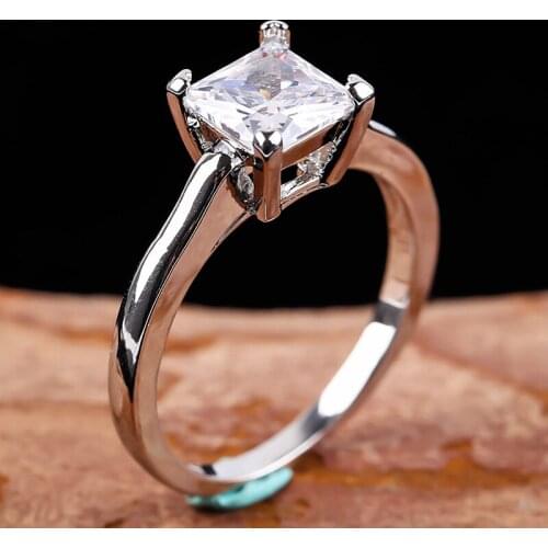 Classic Silver Plated White CZ Stone Ring Fashion 4 claw Finger Rings for Women Wedding Party Exquisite Jewelry Best Gift B4M383
