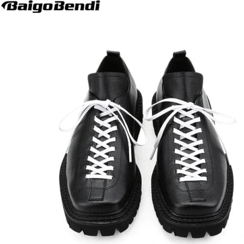 Cool Boy Trendy Flatform Soft Lychee Pattern Microfiber Oxfords Mans Square Toe Special Punk Shoes