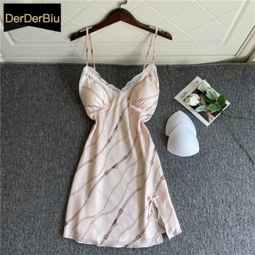Comfort Short Nightdress Female Sexy Sleepwear Upscale Silk Satin Sleepdress Soft Women Underwear Lace Nightdress Sweet Homewear