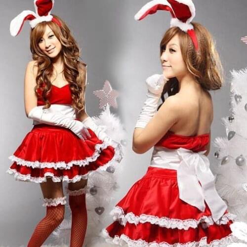 Cosplay Bunny Costume Strapless Women Short Evening Dresses Black Red Pink Role Play Uniform Halloween Party Dresses JY057