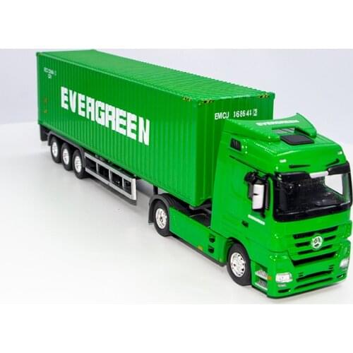 1:50 Scale Alloy Metal Truck Trailer Container EVERGREEN Cargo Logistics Truck Diecast Model Green Color Engineering Vehicle Toy