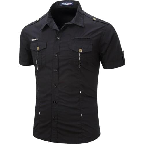 Mens Shirt 2021 New Men Cargo Shirt Fashion Casual Shirt Summer Style 100% Cotton Solid Mens Casual Shirt Plus Size S-3XL