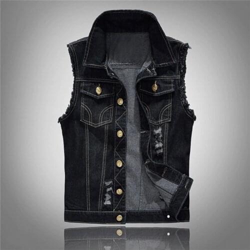 Mens Punk Denim Vest Sleeveless Jean Jackets with Rivets Vest Double Pockets Slim Fit Attractive Figure Soft and Comfy Top