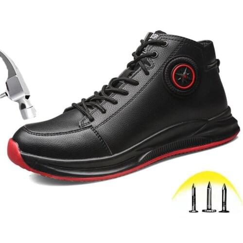 Indestructible Steel Toe Work Safety Shoes for Men Outdoor Casual Leather Puncture Proof Non-slip Industrial Construction Boots