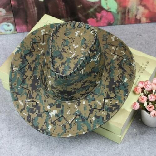 2019 Fashion Unisex Camouflage Western Cowboy Hat With Chin Strap Men Wide Brim Printing Cap Women Cowgirl Hats Sun Protection