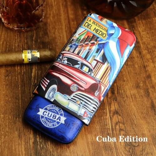 2021 New Portable Classic Cigar Case Leather Cigar Travel Case Pocket Cuba Cigar Humidor Holder