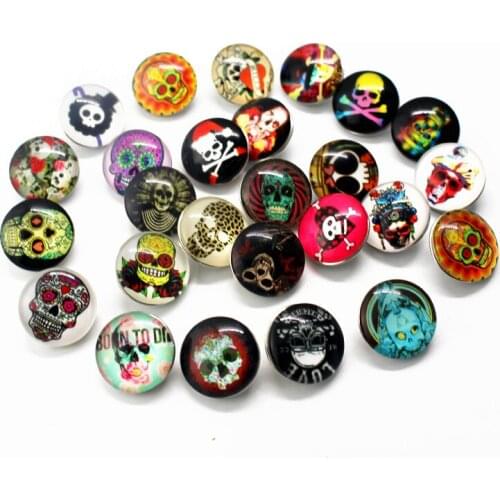 New Arrive 10pcs/lot Colours graffiti-art skull 18mm Glass Snap Buttons Charms Fit DIY Snap Bracelets&Bangles Jewelry