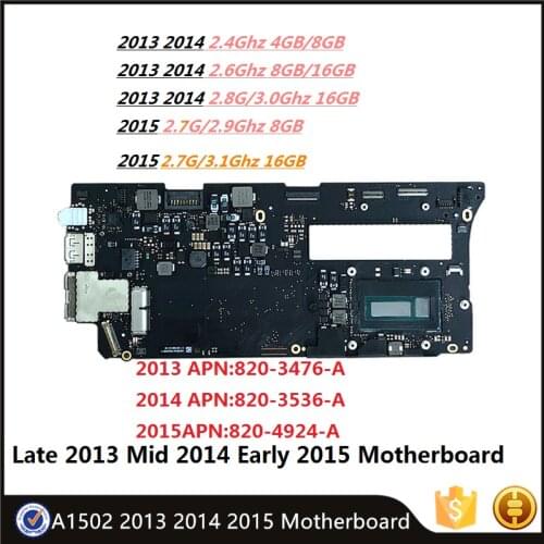 Original 820-4924-A 820-3476-A A1502 i5 2.7G 8GB/3.1G 16GB Motherboard for MacBook Pro Retina 13" 2013-2015 Logic Board Tested