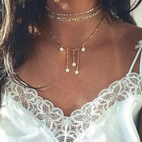 Boho Multi Layer Gold Chain Star Choker Necklace for Women Tassel Chocker necklaces pendants colar collier femme collares kolye