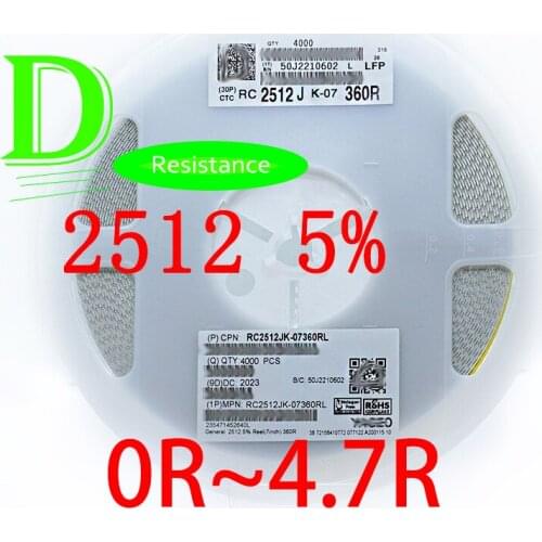 50PCS SMD Resistor 2512 5% RC2512JK-07 Series 0R 1R 1.1R 1.2R 1.3R 1.5R 1.6R 1.8R 2R 2.2R 2.4R 2.7R 3R 3.3R 3.6R 3.9R 4.3R 4.7R