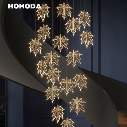 Luxury LED Pendant Lights Nordic Maple Leaf Acrylic Metal Chandelier Lighting Fixture Bedroom Living Room Staricase Lamps Lustre